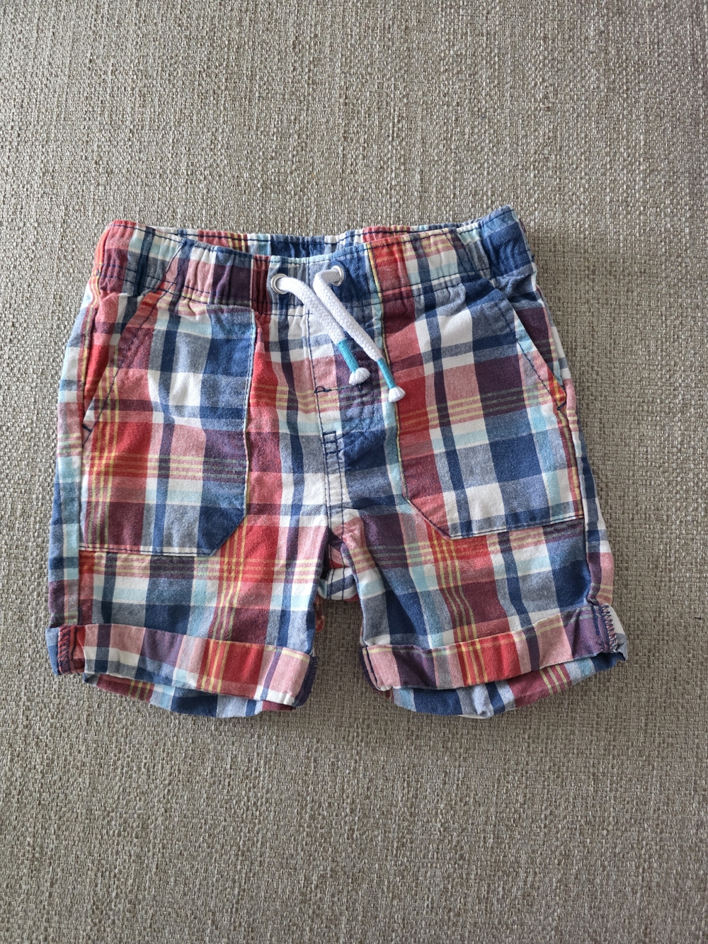 Cat & Jack Plaid Drawstring Shorts - Red, Blue & White